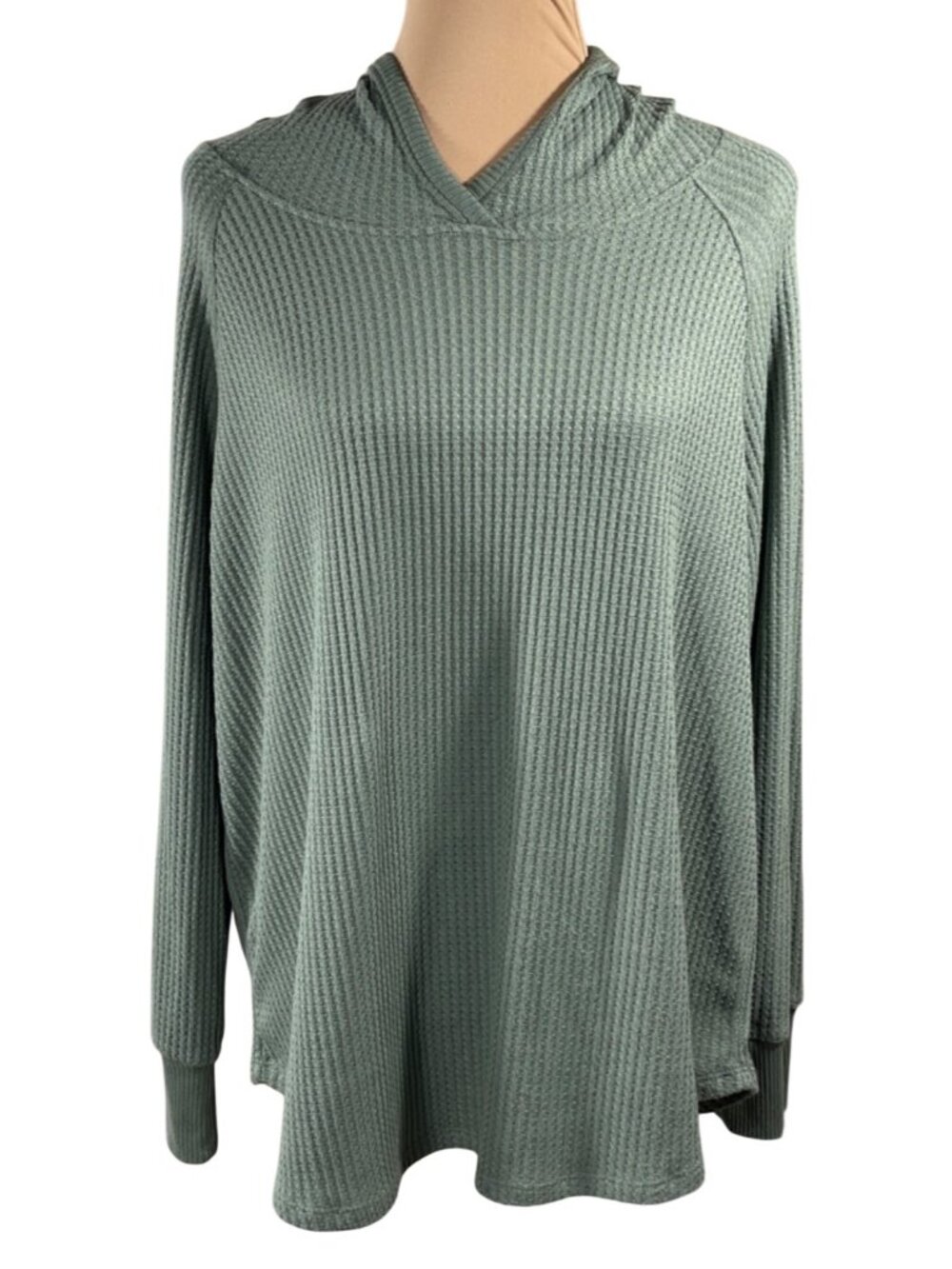 Workshop Waffle Knit Hoodie Shirt Size 1X Sage Green Long Sleeve